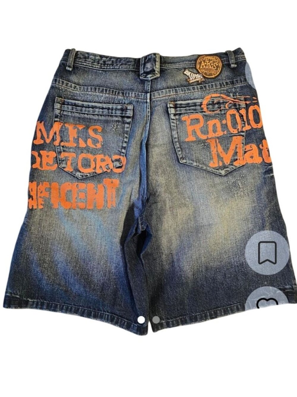 Vintage Akademiks Size 42 Mens Baggy Denim Shorts  Orange Graphics Streetwear